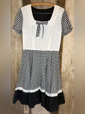 VTG 70s Handmade Gingham Circle Dress Western Prairie Cottagecore Puff Sleeve SM